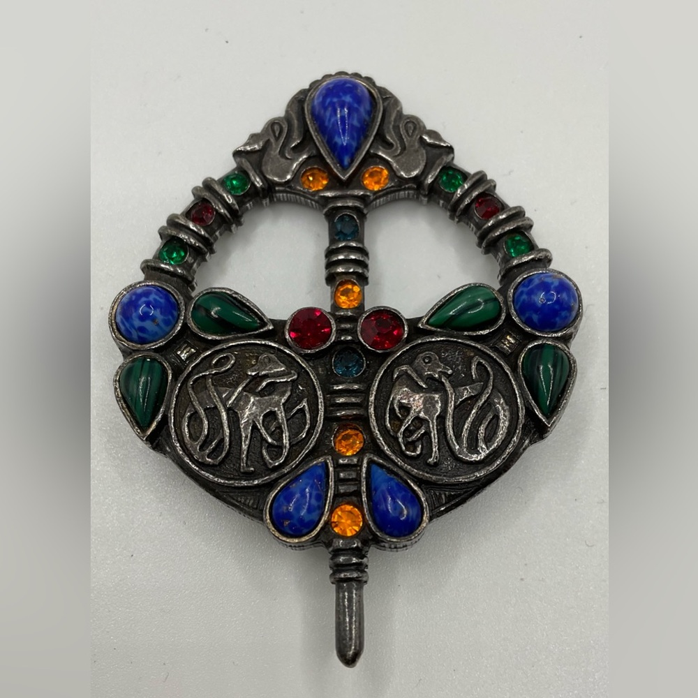 Solder vintage Celtic Cabochon  Multicolor stone pin  Brooch